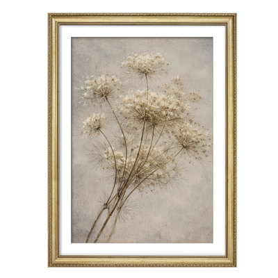 Minimal Dried Allium Flowers Neutral Botanical Wall Decor for Living Room Bedroom Framed Wall Art 26"x36"