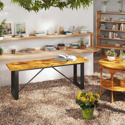 Banc de jardin pour 2 personnes en bois d'acacia et en acier, capacité de 528 lb
