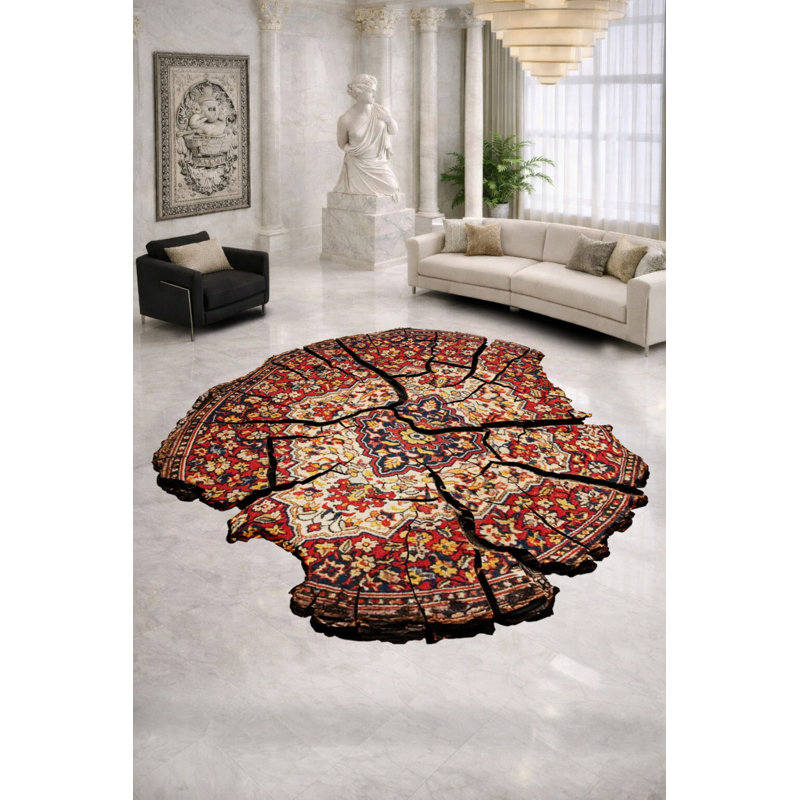 Tapis vert tissé à motif floral lavable Mosso, 2 pi 6 po x 9 pi 10 po