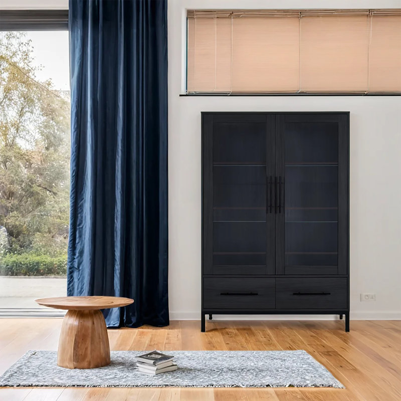 Vitrine haute 60 po avec 2 tiroirs de rangement, Noir