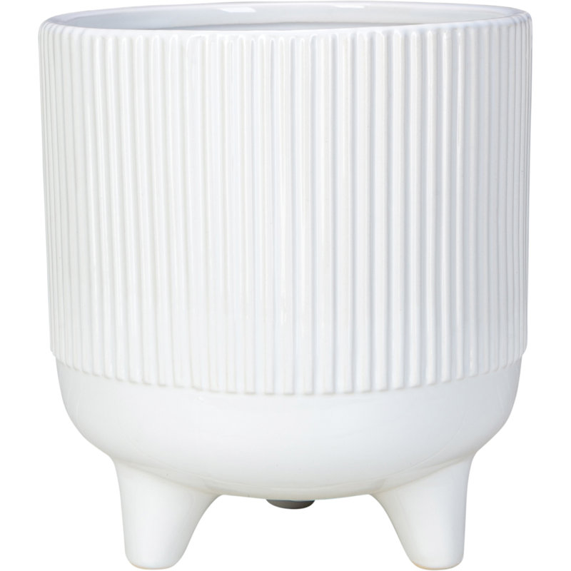 7 in. Ribbed Cyl Plntr w/ Legs - White, White