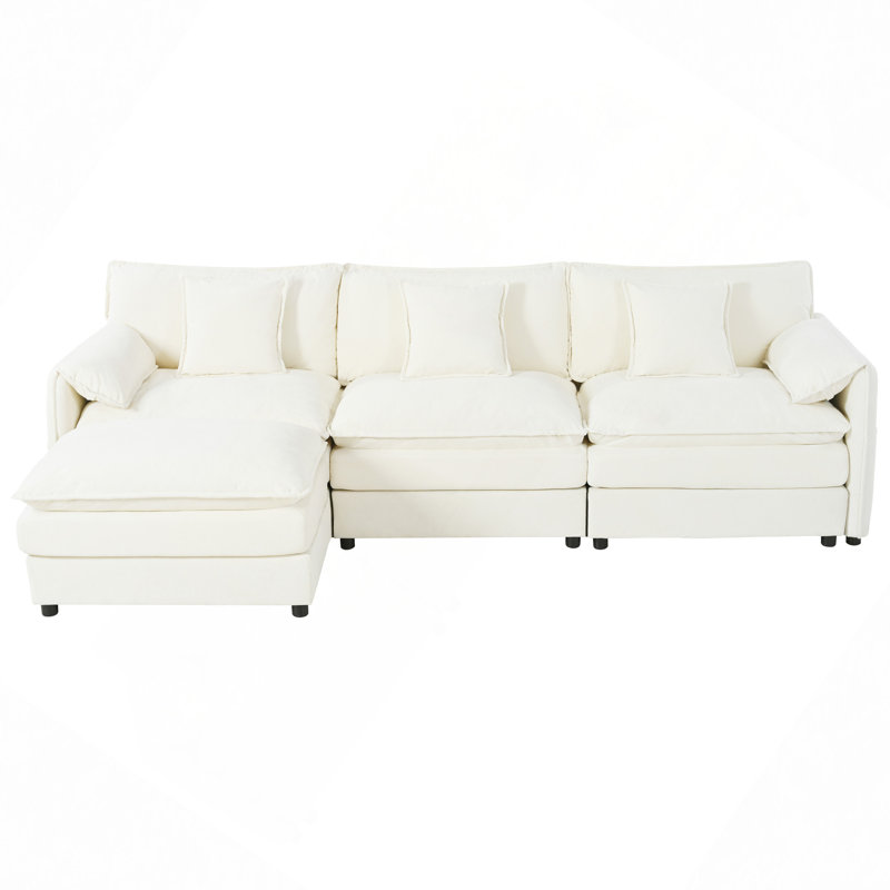 Modular Upholstered Deep Seat Sectional Sofa, White, 33.45" H x 109.45" W x 57.48" D