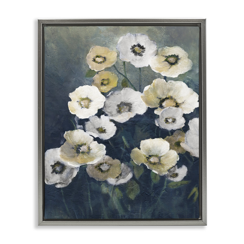 Fleurs de pavot en fleurs, Cadre flottant gris lustré, H 21 po x l 17 po