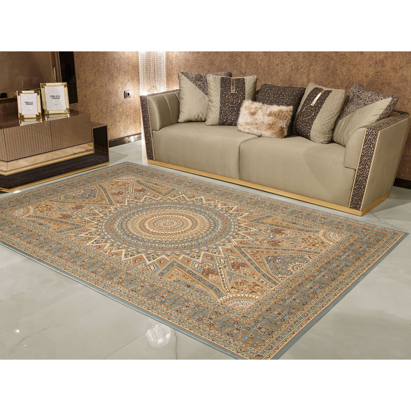 Tapis d'intérieur / extérieur bleu / brun Turkuaz, Rectangle 7 pi 10 po x 10 pi 10 po