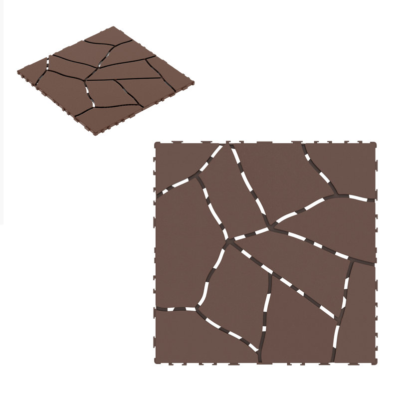 Brown Faux Stone Pattern Interlocking Outdoor Deck Tiles, 12" x 12"