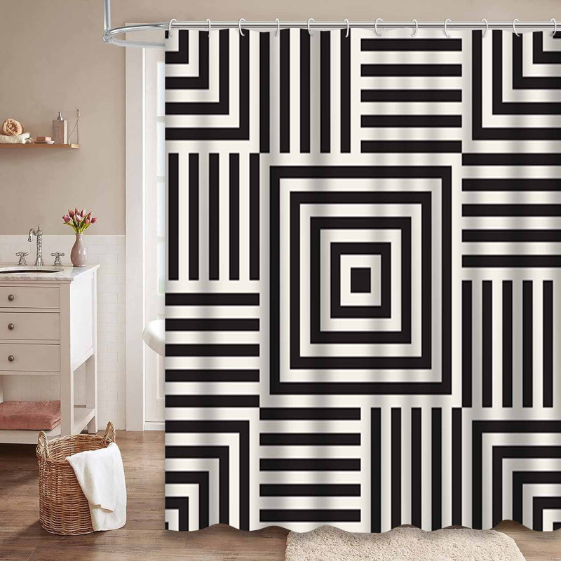 Rideau de douche géométrique à motif abstrait noir et blanc avec 12 crochets, L 72 po x l 72 po