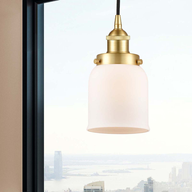 Luminaire suspendu en forme de cloche à 1 lumière Bostonia, Blanc, H 9,5 po x l 5 po x P 5 po, Or satiné