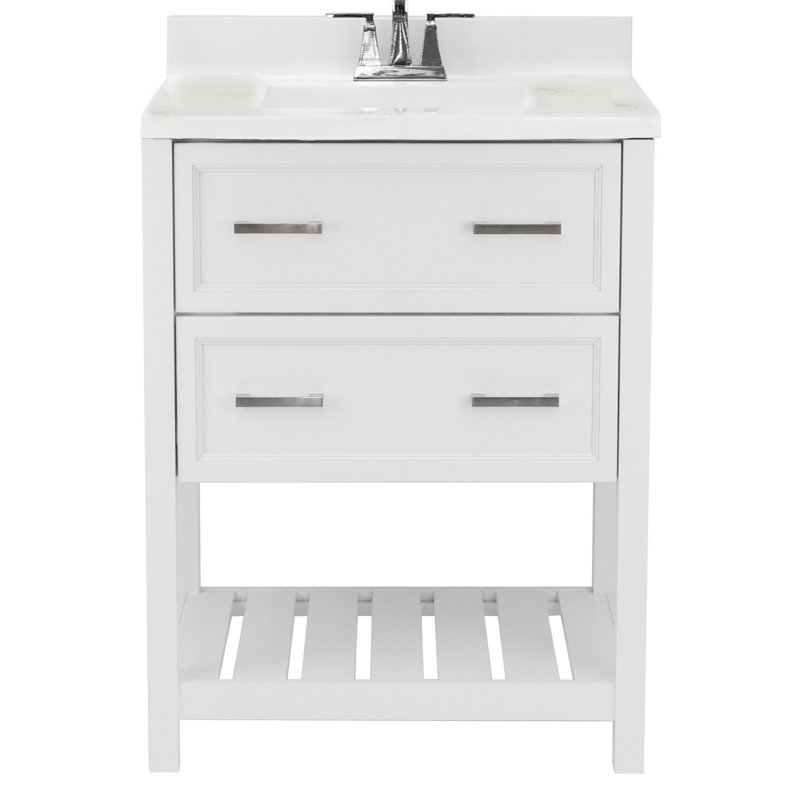 Ensemble de meuble-lavabo simple 25 po Milan, Marbre de Carrare, Blanc