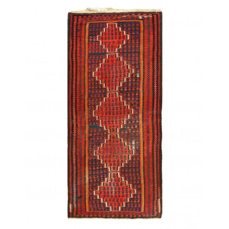 Tapis de couloir oriental en laine / coton bleu / rouge 3 pi 8 po x 8 pi 3 po Oriental