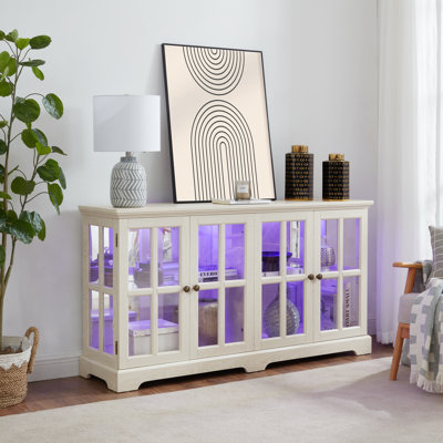 LED Curio Display Cabinet Antique Display Cabinet with Glass Doors Adjustable Shelves for Collectibles Four Door Design Vintage Showcase for Home or Office Antique Display Case WHI