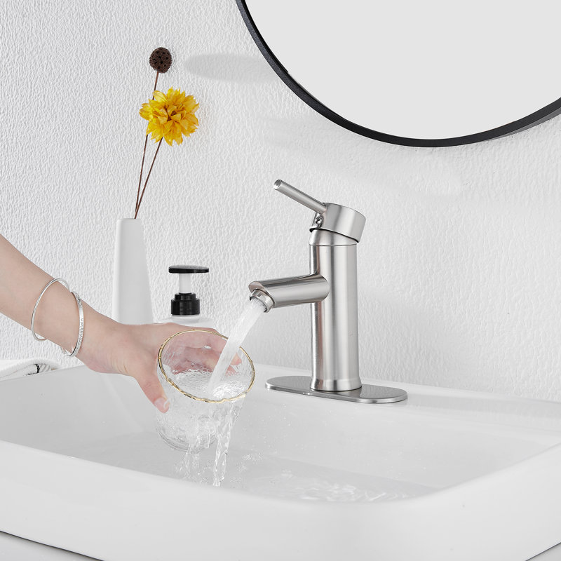 Robinet de lavabo pour salle de bain à une poignée, Nickel brossé