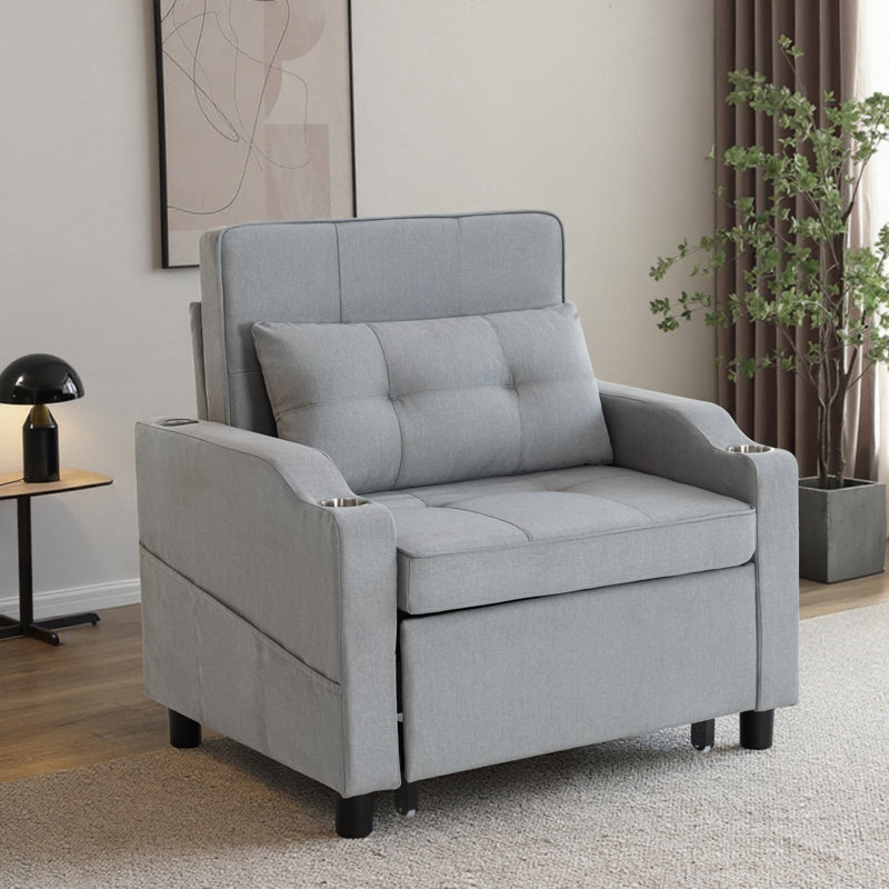 Fauteuil convertible compact 3-en-1 avec chargement USB et Type-C, Gris clair