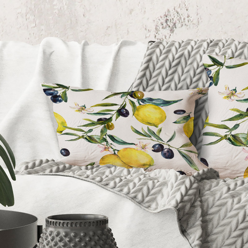 Coussin Rectangle, citron et olive II - imprimé tropical
