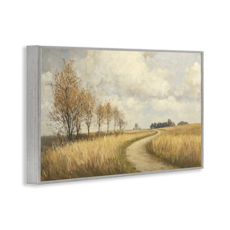 Wheat Road Path Framed Giclee, design by Petal Prints Design, Farmhouse Grey Framed Giclee, 12'' H x 18'' W