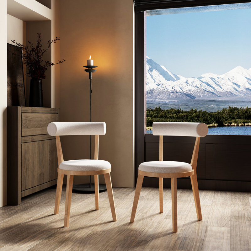De 2 chaises de salle à manger rembourrées modernes en beige + naturel, rembourrage épais sur les sièges, dossiers ergonomiques, compacts et peu encombrants, dossier divisé rembourré confortable et confortable,