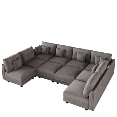 10 Seat Corduroy Convertible Modular Sectional Sofa With Storage, 8 Back Cushion 8 Throw Pillow