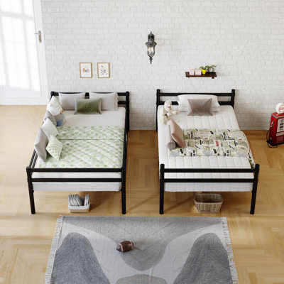 Lit superposé robuste pour enfants, adolescents et adultes, convertible en 2 lits. Barrière de sécurité de 29 cm de hauteur et accès sécurisé. Montage facile. Rangement sous le lit.