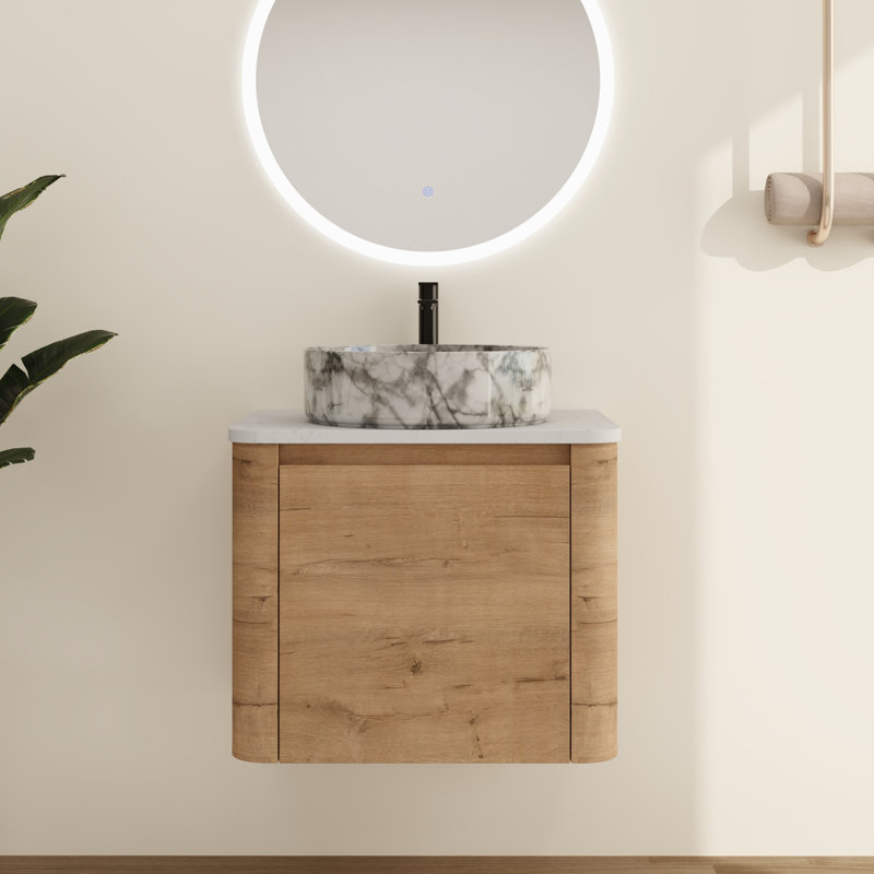Meuble-lavabo simple mural 24 po avec lavabo en céramique Greythor , Blanc avec motifs gris, 24"