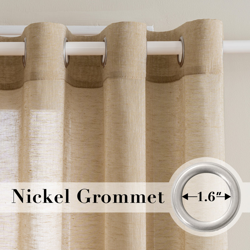 Rideaux semi-transparents avec œillets en mélange de lin - 37 po / 52 po de largeur, panneaux semi-privés et filtrant la lumière pour chambre à coucher 