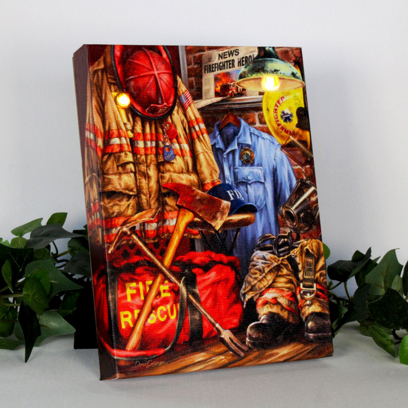 Firefighter 8x6 Mini Lighted Easel Back Canvas