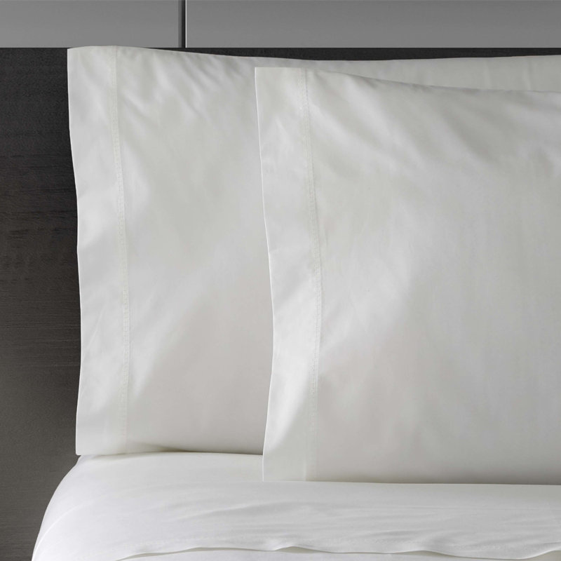 Perfect 400 Thread Count 100% Cotton Percale Sheet Set, King Sheet Set + Fitted Sheet + 2 Pillowcases, White/White
