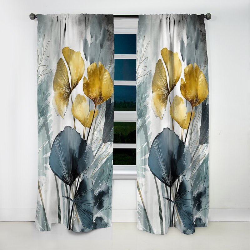 Palmier Tropical Ginkgo Artwork I - Rideau palmiers - Rideau occultant à motif floral - 1 panneau, L 52 po x L 63 po