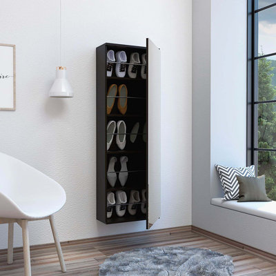 Range-chaussures mural à porte miroir Domanique, capacité de 10 paires