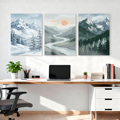 Ensemble de 3 tableaux sur toile représentant des paysages de montagne, pour la décoration du salon et de la chambre à coucher.