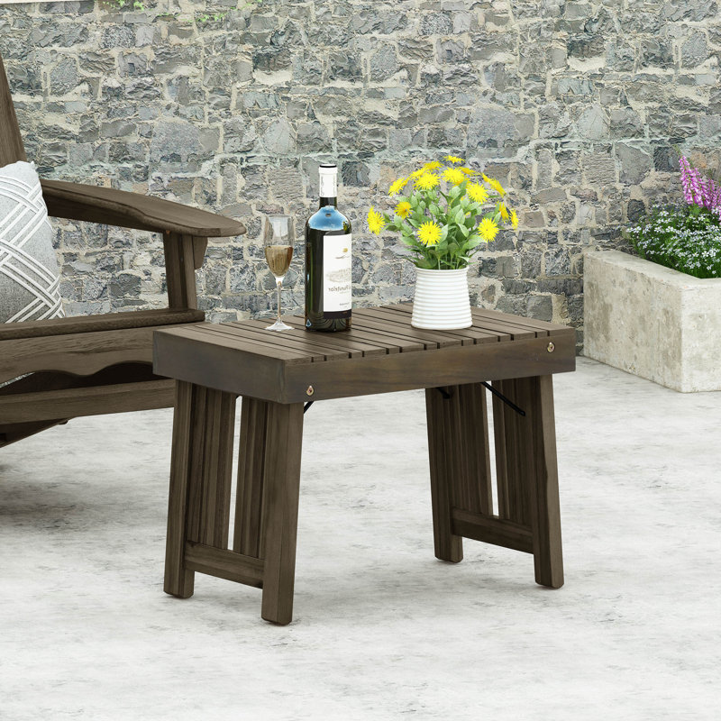 Table d'appoint d'extérieur avec plateau à lattes et pieds pliables, table d'appoint en bois, Gris