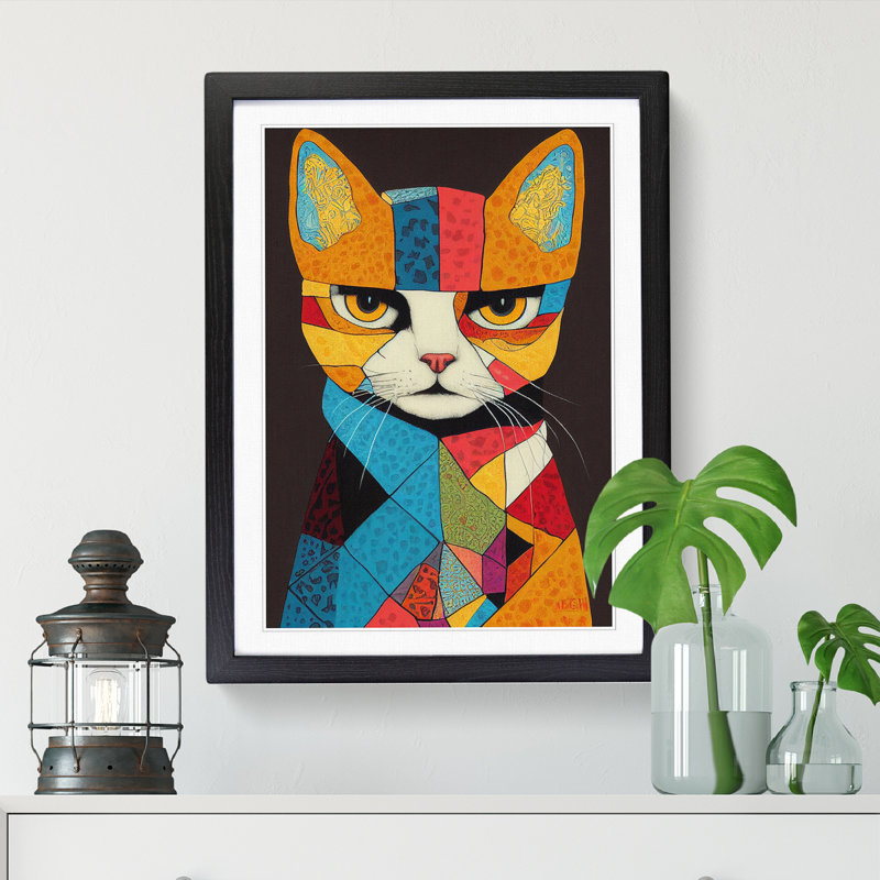 Cat Art Patchwork Vol.1 - Picture Frame Print, Black Framed, 64cm H x 46cm W x 2cm D