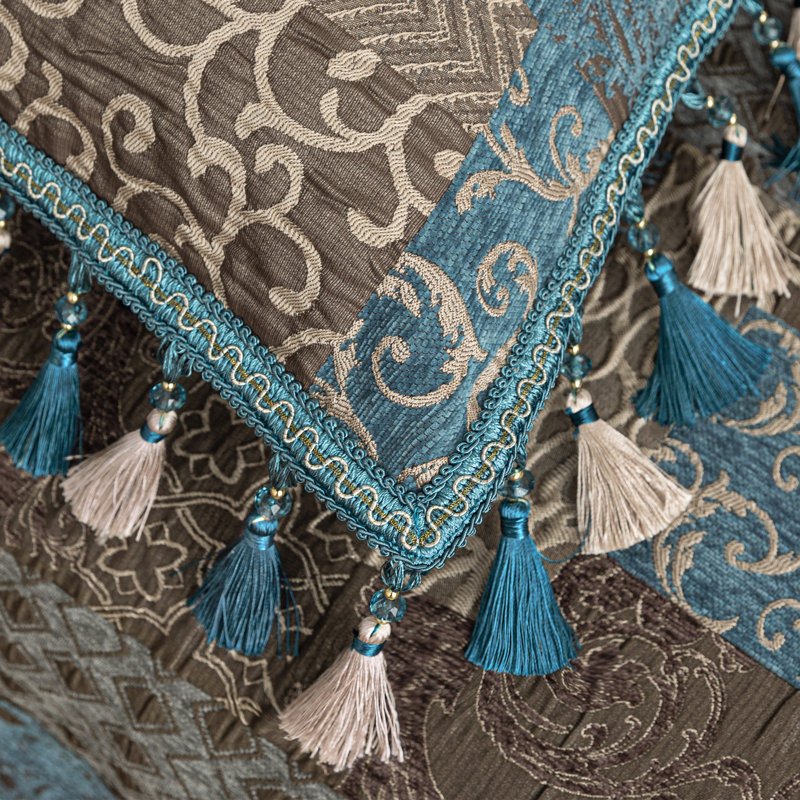 Housse de coussin 1 pièce en patchwork bleu 20 po x 20 po, housse de coussin décoratif avec pampilles pour canapé, canapé, salon, chambre à coucher