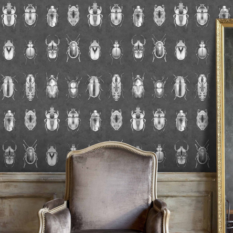 Guildford Beetle Jewels 10m x 52cm Wallpaper Mural, Grey/Silver