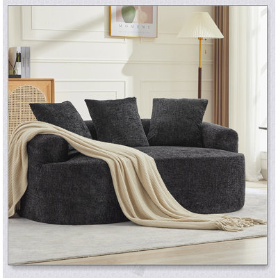Causeuse incurvée en chenille avec 3 coussins moelleux, aucun assemblage requis, parfaite pour les petits espaces et le confort