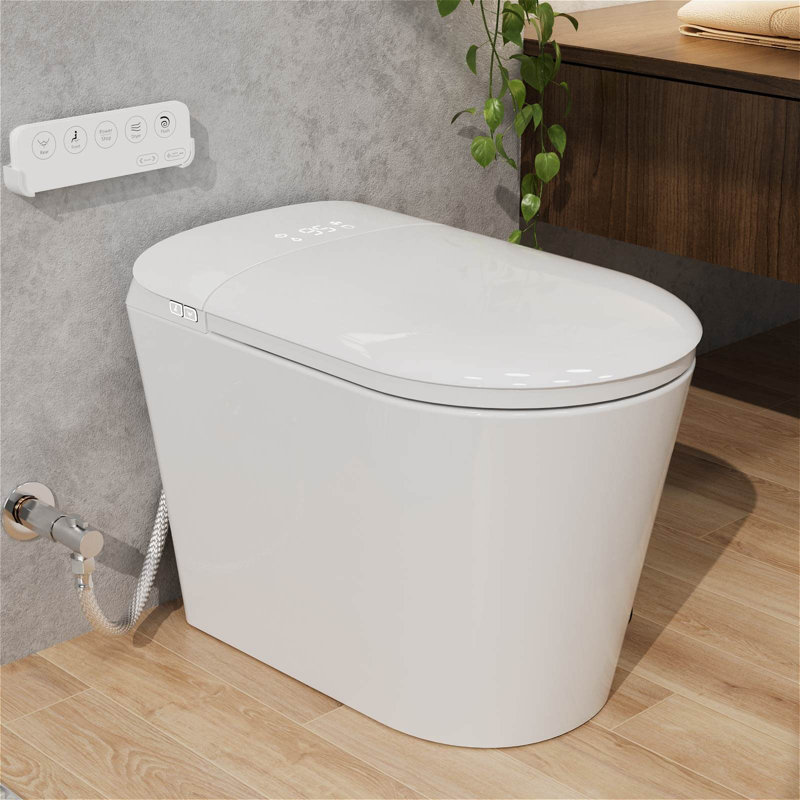 Smart Toilet Bidet Tankless, Auto Open/Close Lid, Elongated Dual Flush One-Piece Toilet, White