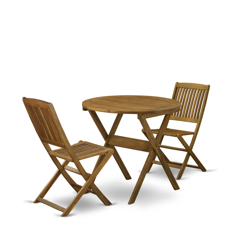 3 Piece Patio Bistro Sets Wood Folding Table Set Contains a Round Outdoor Acacia Wood Coffee Table and 2 Folding Side Chairs, 30x30 Inch, Natural Oil Oil