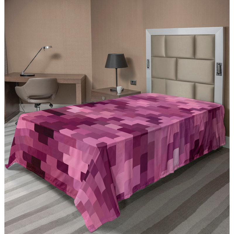 Drap plat moderne de style bohème Ambesonne, Drap plat pour lit simple TG, Fuchsia pâle / motif géométrique rose doux 2