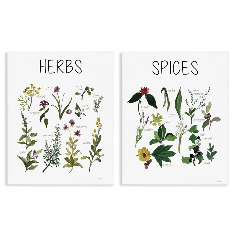 Ensemble de 2 toiles d'herbes et d'épices culinaires, design par Carol Robinson, H 30 po x l 24 po