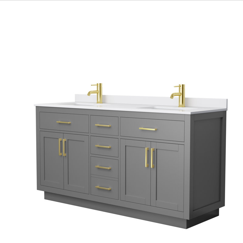 Beckett TK 66'' W Double Vanity, Brushed Gold, Dark Gray, White Cultured Marble