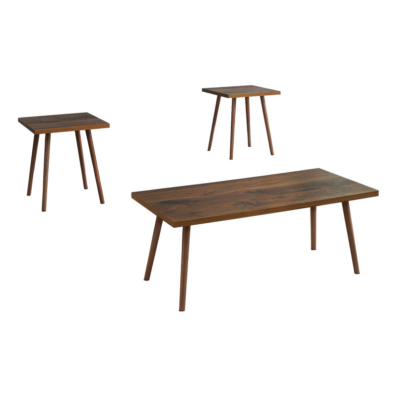 Ensemble de table, ensemble de 3 pièces, décor, café, bout, salon, noyer foncé, contemporain, moderne, Noyer