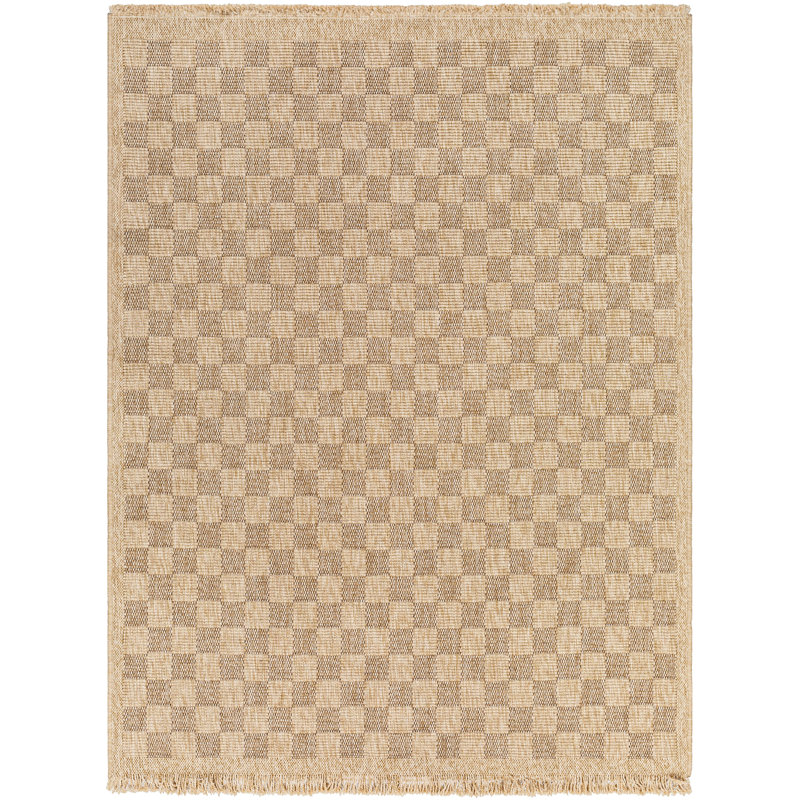 Jin Boho Jute-Look Checkered Light Brown Area Rug, Rectangle 160 x 213cm