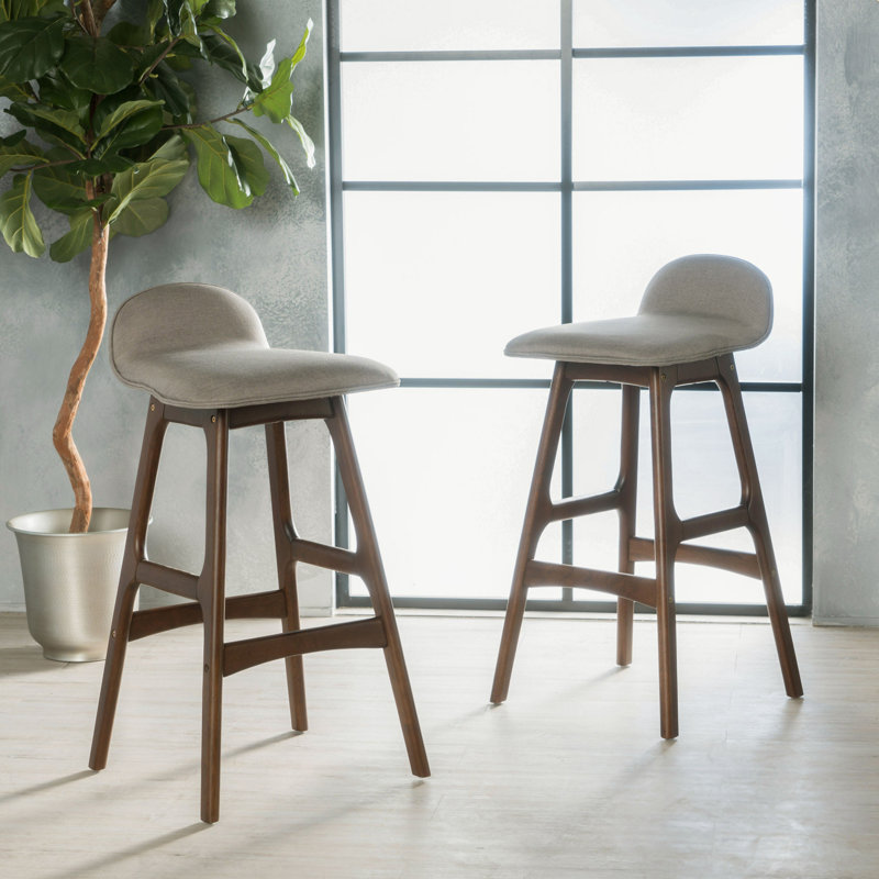 Mid-Century Modern Upholstered Dark Beige Barstools, Set of 2