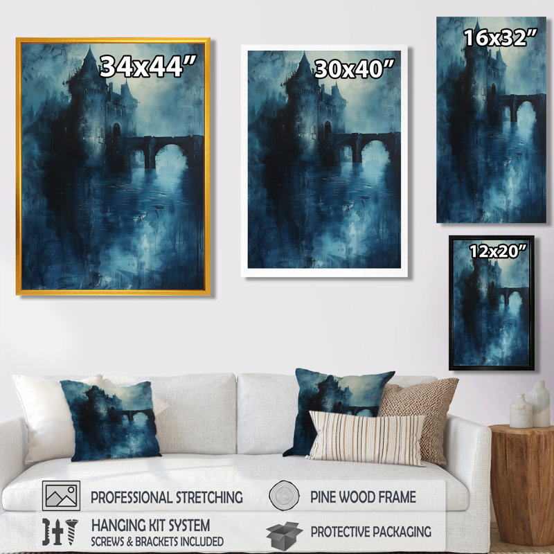 Art mural gris gris et bleu de la forteresse médiévale Wareea, Toile encadrée blanche avec une seule photo