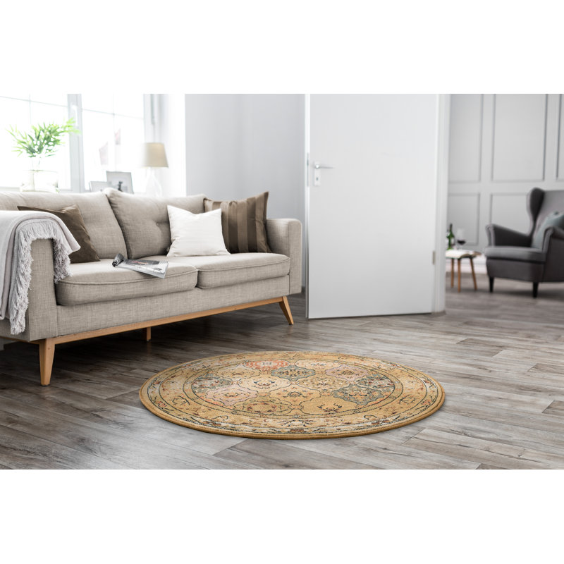 Gabiro Machine Woven Beige Indoor Rug, Round 200cm