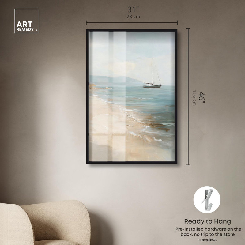 «Lone Sail I Shadowbox», art côtier classique par Art Remedy, H 46 po x l 31 po, Noir