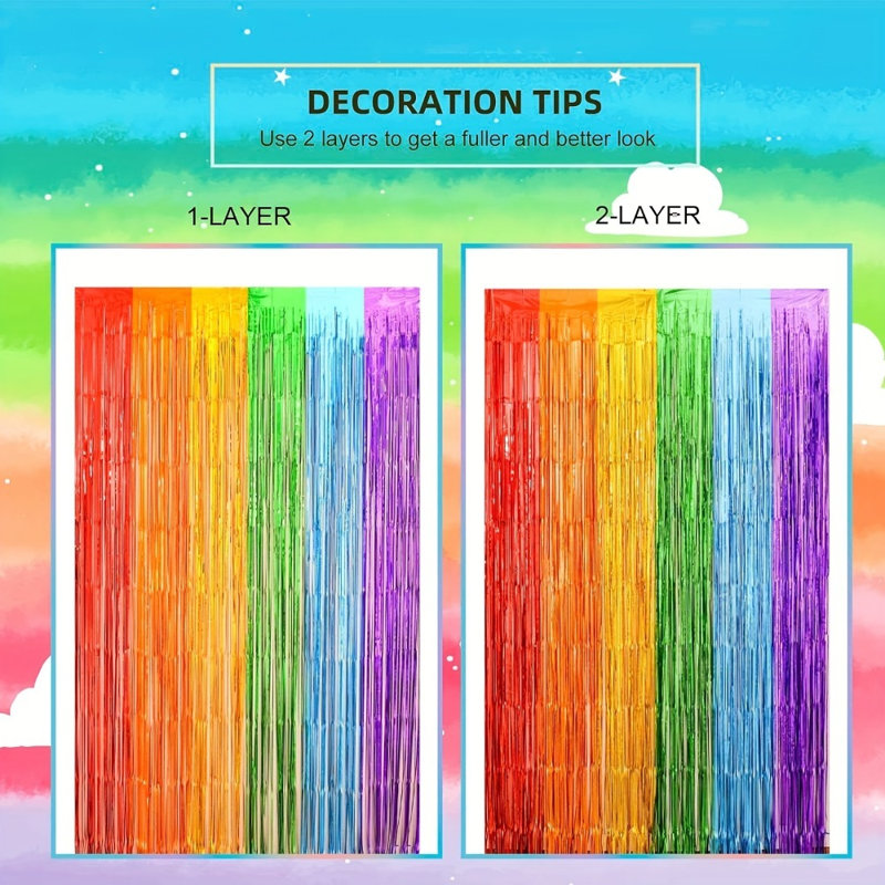 4 pièces de toile de fond arc-en-ciel à franges colorées en forme de guirlandes de Noël pour les décorations de fête d'anniversaire