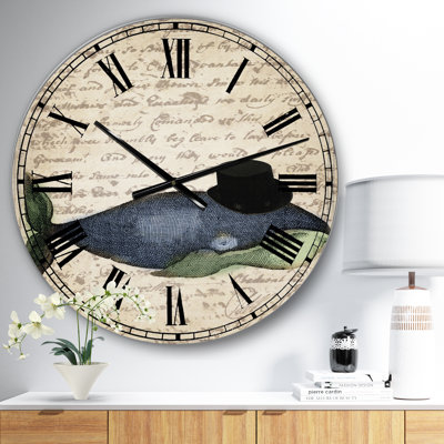 Old Style Whale With Hat - Large Nautical & Coastal Wall Clock