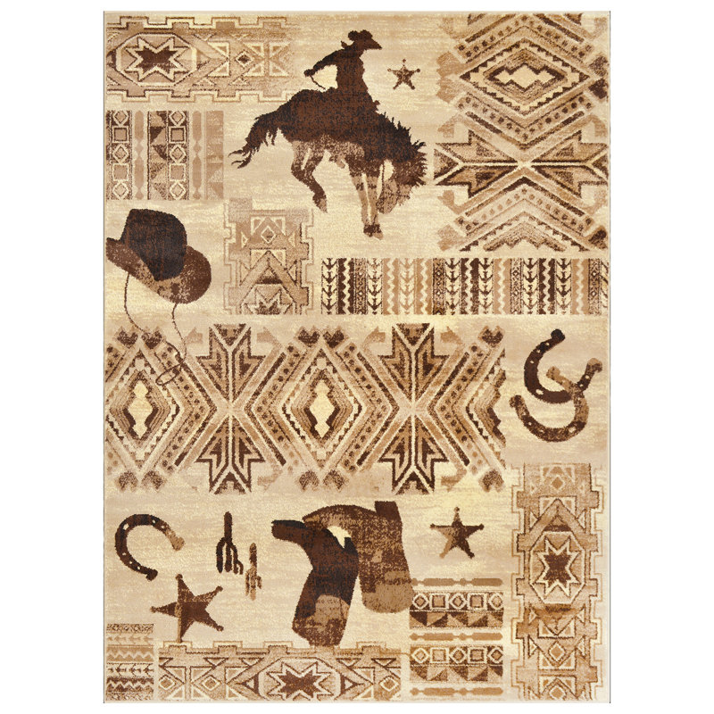 Polypropylene Brown/Cream Rug, Rectangle 5' x 7'