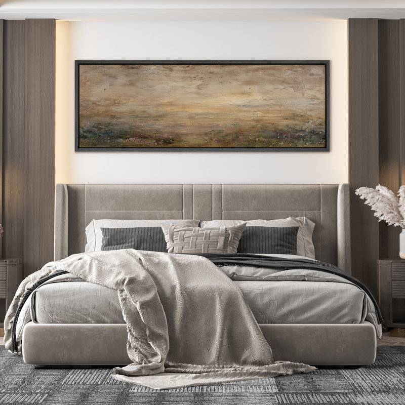 «Horizon Atmospheric Landscape with Earthy Tones», impression sur toile encadrée pour chambre principale, Noir