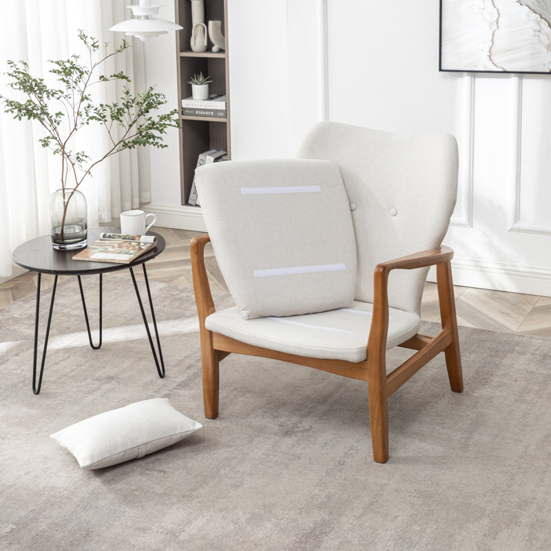 Leifer Upholstered Accent Chair with Ottoman, Beige Polyester