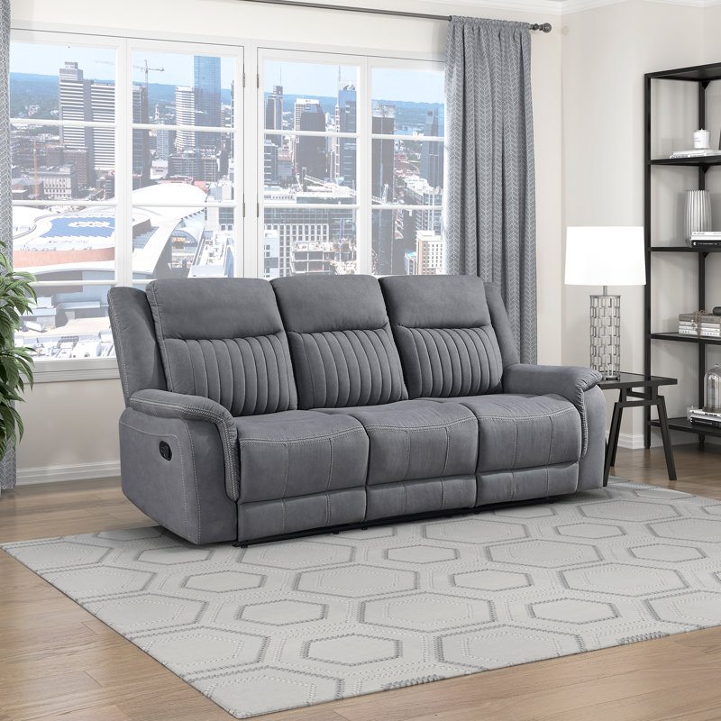 Solida 86" Modern & Contemporary Polished Microfiber Double Reclining Sofa with Sophisticated Contrast Piping & Superior Pocket Coil Support